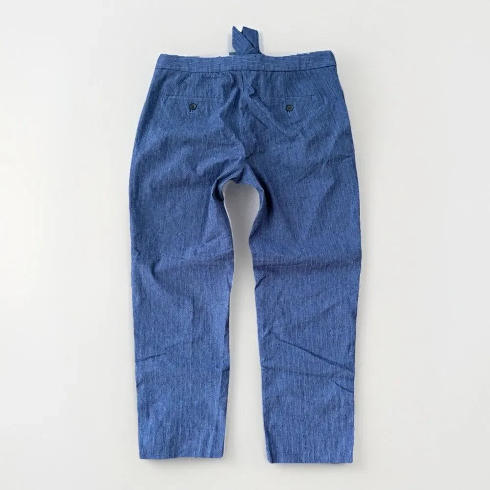 Banana Republic Avery Pants Size 10 Blue Striped Linen Cotton Soft Belted
